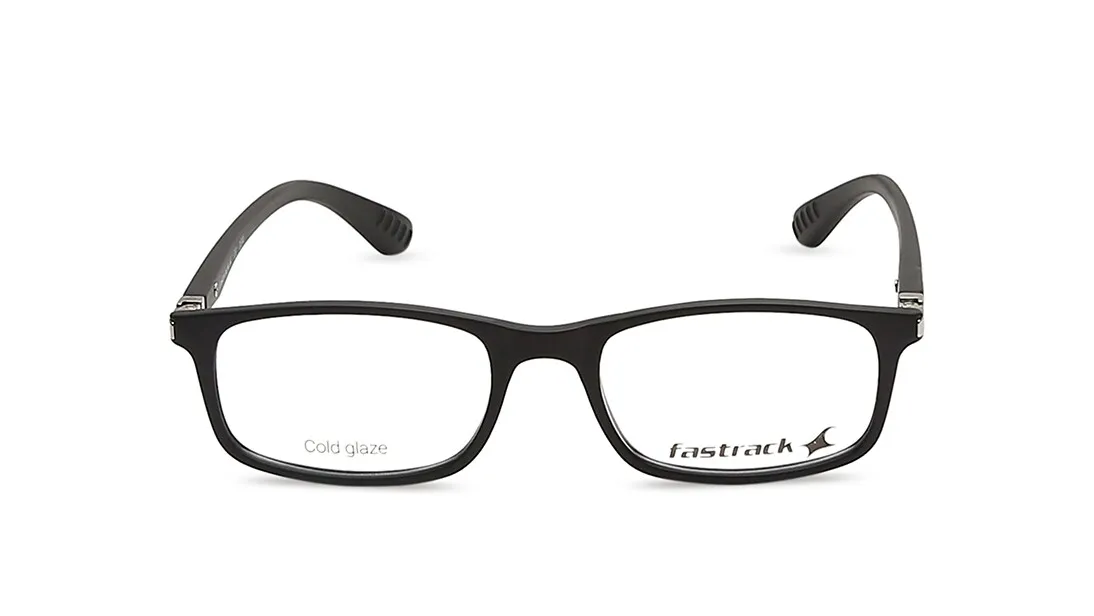 Front view of unisex Fastrack black rectangle glasses with cold glaze lenses – Anna Nagar Madurai
